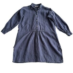 Toast 100% Linen Chambray Blue 3/4 Sleeve Pullover Poet Tunic Shirt sz 10